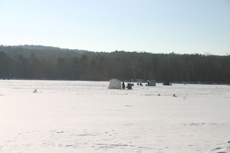 Ice fishers on Harlow Lake.