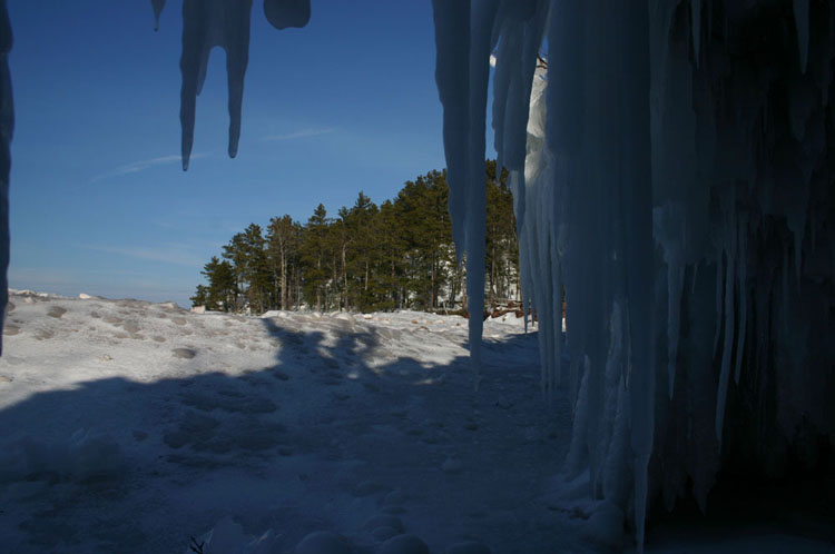 Little Presque Isle, from beneath an ice overhang.